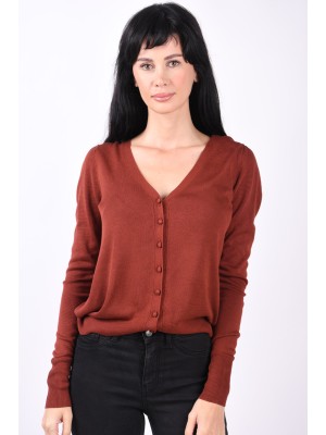 Cardigan Dama Selected Slfstinna Knit Deep V Smoked Paprika